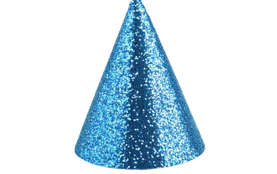 Blue glitter party hat on transparent or white background,png