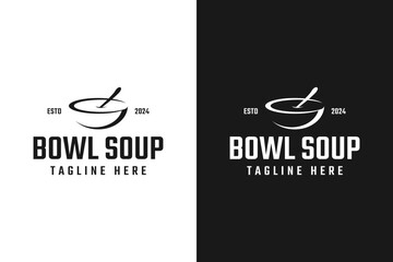 Bowl soup and spoon logo design template vector illustration idea