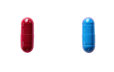 Blue pill and red pill supplement on transparent or white background,png