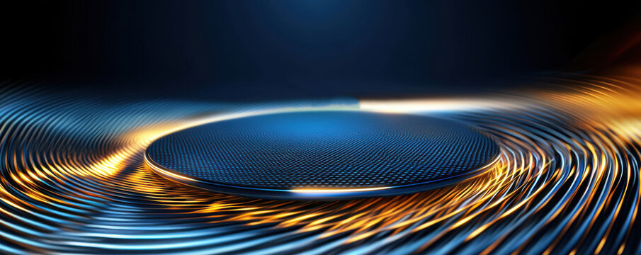 captivating blue and gold design with dynamic waves and patterns