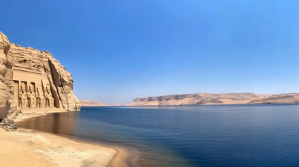 Ancient Egyptian Temple by the Lake: A Majestic View