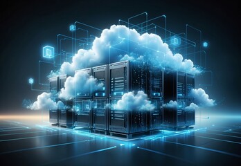 Digital information technology, futuristic hologram with code background, cloud computing