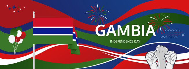 Gambia Independence Day greeting wide banner. 18th February Happy Gambia National Day. Holidays illustration concept. Great for event like carnival, feast poster, support, culture and tourism