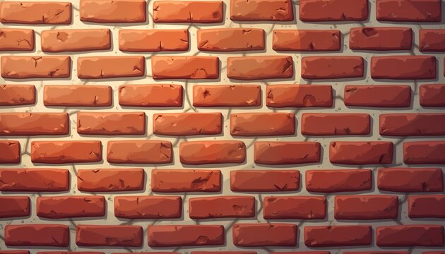 Fototapeta Detailed illustration of brick wall. Wall composed of many rectangular bricks in warm reddish-brown color with variations in shades, light, shadow effects to create textured look. Mortar between