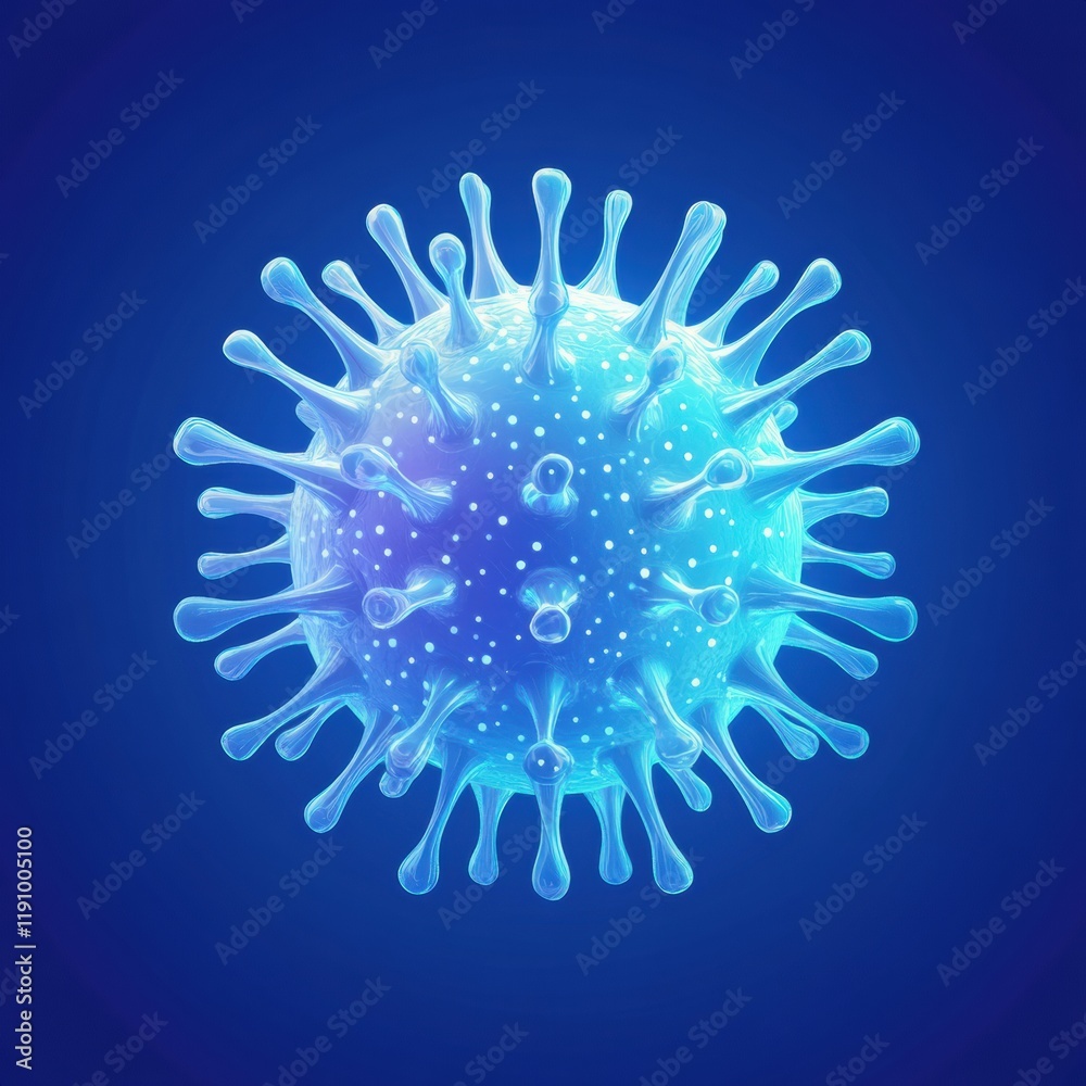 Poster clean and simple illustration of a virus on a blue background for educational purposes in scientific