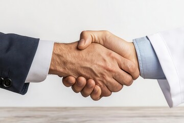 Hands of a lawyer and doctor shaking, symbolizing a partnership in solving medical-legal disputes, health policy