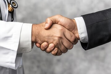 Hands of a lawyer and doctor shaking, symbolizing a partnership in solving medical-legal disputes, health policy
