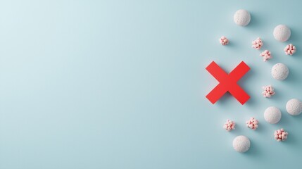 Obraz premium A single radio button with a red cross mark, indicating an incorrect selection or an unavailable option, set against a grey background with a warning icon, highlighting the concept of limitations or