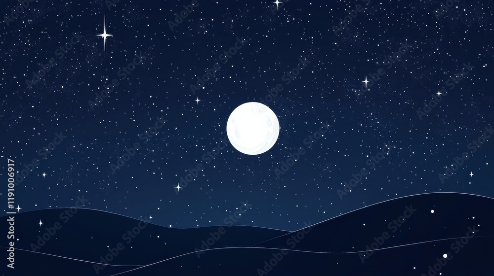 Aufkleber experience a beautiful starry night sky illuminated by a full moon over serene hills in a peaceful s