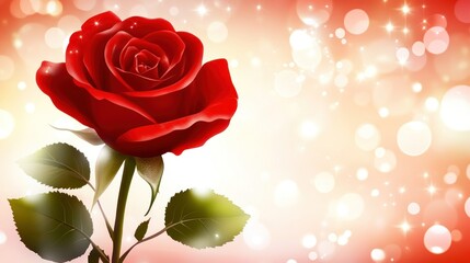 Beautiful red rose adorned with sparkling bokeh background celebrating love on Valentine Day filled with romance and charm