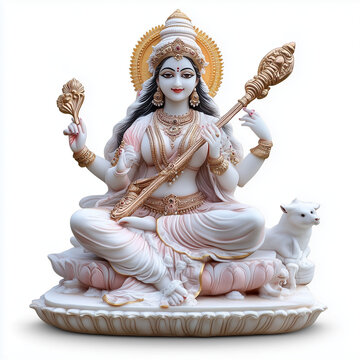 Goddess Saraswati, isolated on pure white background, Ai generated images