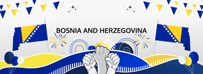 Bosnia And Herzegovina National or Independence Day greeting banner. 1st of March. Holidays illustration concept. Great for event like carnival, feast poster, support, culture and tourism