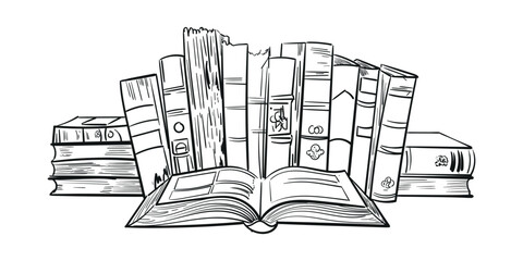 Sketch of books. Hand drawn books set. Opened and closed books. . Doodle collection icon set. Vector illustration