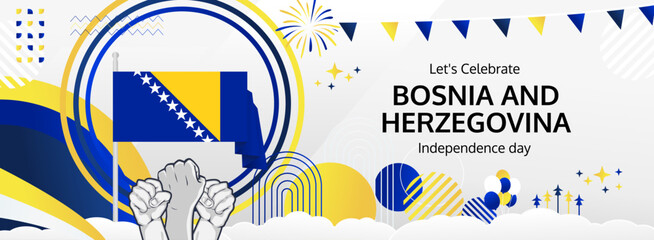 Bosnia And Herzegovina National or Independence Day greeting banner. 1st of March. Holidays illustration concept. Great for event like carnival, feast poster, support, culture and tourism