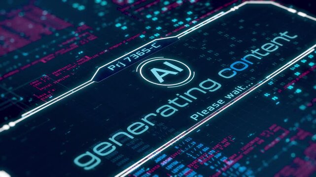 AI generative user interface with programming code and random data on background, software for content generation, futuristic technology (3d render)