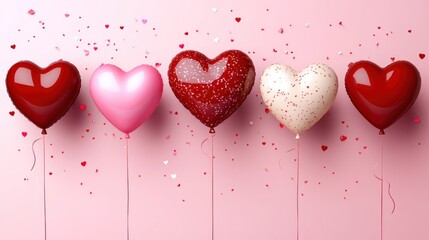 Colorful display of heart shaped balloons celebrating Valentine Day creating a joyful atmosphere filled with love and affection