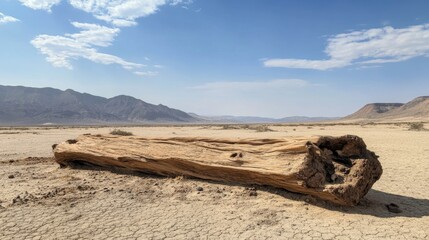 Ancient Wooden Log in a Dry Desert Landscape