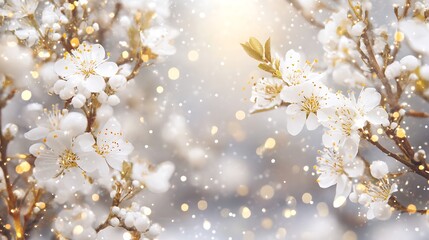Fototapeta premium Delicate White Blossoms Glimmering With Golden Light