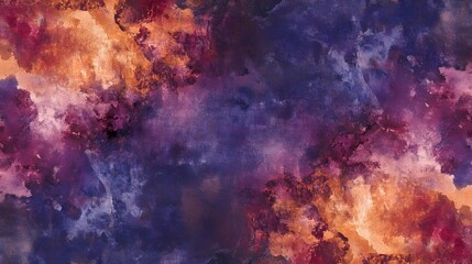Obraz premium Abstract Watercolor Painting in Deep Purple and Orange Hues