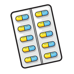 yellow and blue capsules in a blister pack, suitable for healthcare and medical themed designs or educational materials