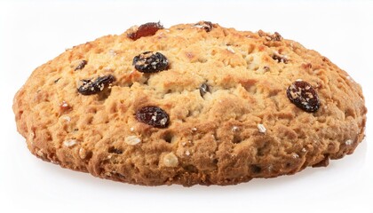 Round whole wheat biscuit, cookie with raisins isolated on white background, top view