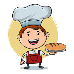 Cute Cartoon Chef Serving Bread