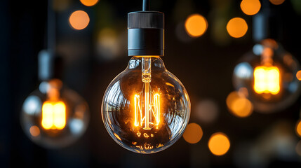 Close-up of a glowing light bulb on a dark background