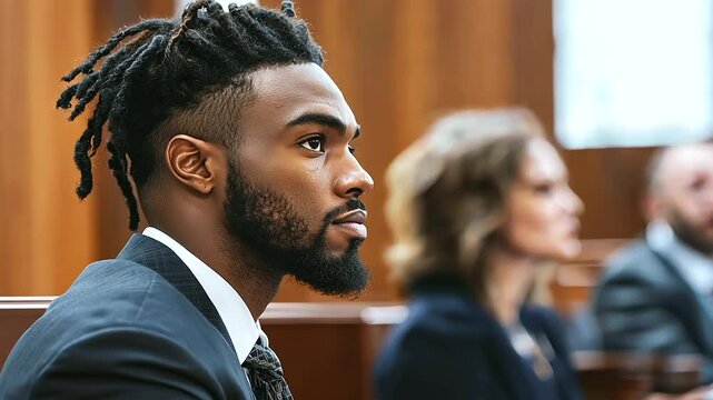 Nervous Defendant Observes Jury During Prosecutor Presentation