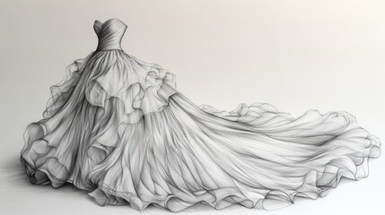 Pencil sketch of a flowing ballgown.