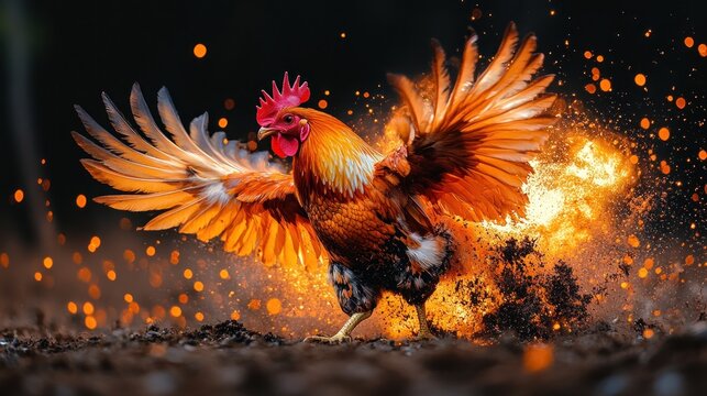 Fiery Rooster in Action.