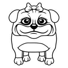 Dog Pug Girl Pretty Bow Woman Female Cute Funny Design Lover Art Vector Illustration Card T-Shirt Poster Sticker Graphic Print Decorative Drawing Isolated Logo Decoration Symbol Creative Cool Style
