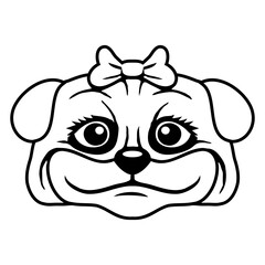 Dog Pug Girl Pretty Bow Woman Female Cute Funny Design Lover Art Vector Illustration Card T-Shirt Poster Sticker Graphic Print Decorative Drawing Isolated Logo Decoration Symbol Creative Cool Style

