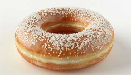 A glazed donut with white sprinkles and white filling isolated on a white background.