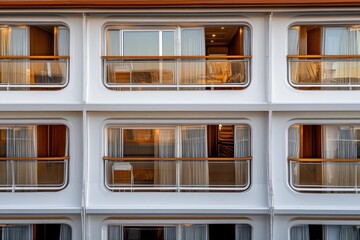 Obraz premium Modern cruise ship balconies showcase elegant design and relaxing atmosphere