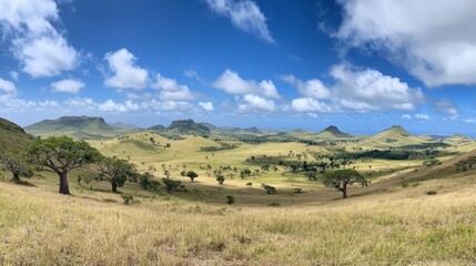 Fototapeta premium Serene Savanna Landscape with Rolling Hills
