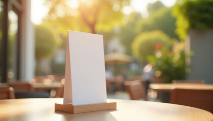 Fototapeta premium Blank Standing Menu on Outdoor Table