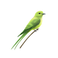 Vibrant Green Bird Perched on Branch -  Detailed Illustration