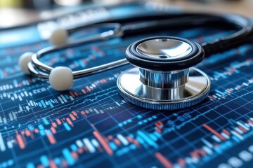 Health monitoring equipment is placed on a data chart showing trends in medical statistics and patient health over time