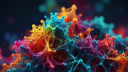 Obraz premium Abstract rainbow colored polygonal neural connections on dark space background