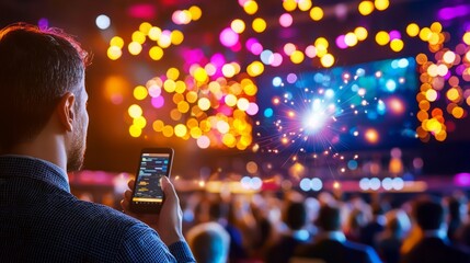 Tech conference stage with keynote speakers discussing cutting-edge trends like generative AI and quantum encryption, exploring the future of technology, security, and innovation.