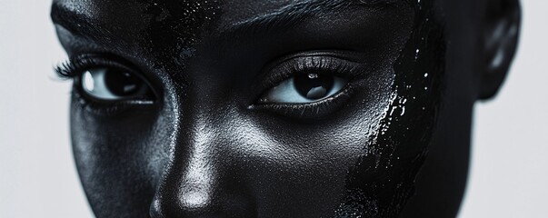 Close-up beauty portrait of black woman with creative dark make-up