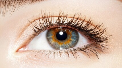 Obraz premium Close-up of a stunning blue eye captures intricate details and vibrant colors, highlighting natural beauty and eye health.