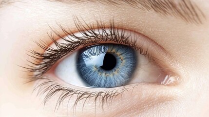 Obraz premium Close-up of a striking blue eye, highlighting intricate detail and vibrant color for insights into eye health and beauty.