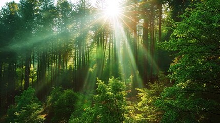 Obraz premium Enchanting Beauty of Sunlight in the Green Forest
