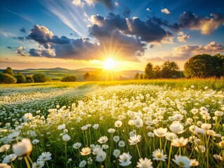 Serene Spring Landscape: Blooming White Flowers, Kindness & Compassion