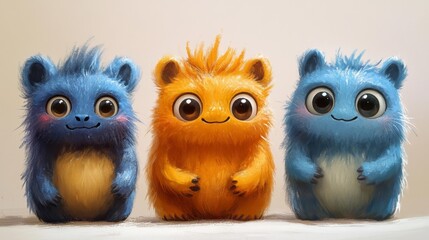 Adorable Furry Monsters Trio. Generative AI