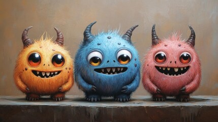 Adorable Fuzzy Monsters with Bright Expressions. Generative AI