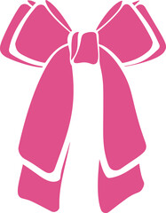 Ribbon bow for hair. Cute pink tie with knot for gift. Girly flat accessory for birthday Christmas holidays. Cartoon fashion element for romantic decoration.