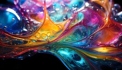 Abstract art featuring liquid hydrochloric acid forms, reflecting light, rays