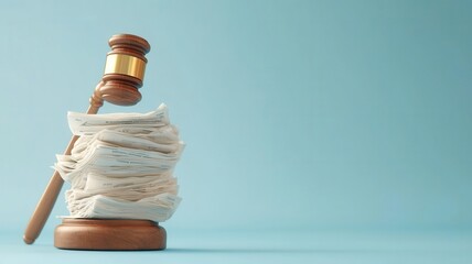Medical bills stacked with a gavel, representing legal action in healthcare cost disputes and insurance claims